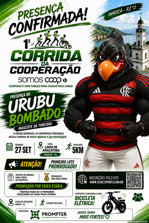 Corrida da Coopera&ccedil;&atilde;o ter&aacute; participa&ccedil;&atilde;o do Urubu Bombado em Maric&aacute;/Divulga&ccedil;&atilde;o