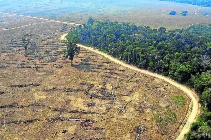 Na COP26, o Brasil assinou acordos multilaterais contra o devastação da floresta, prometeu zerar o desmatamento ilegal até 2028 e reduzir as emissões de metano - (crédito: Carlos Fabal/AFP - 25/8/19)