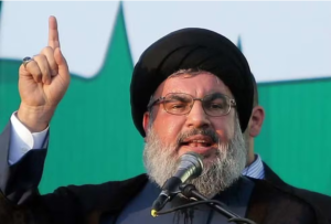 Hassan Nasrallah durante discurso em Beirute, no Líbano — Foto: Joseph Eid/AFP