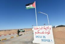 (Arquivo) Bandeira do Saara Ocidental tremula em posto de controle fora do campo de refugiados de Dakhla, a cerca de 170 km da cidade argelina de Tindouf - AFP